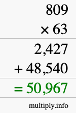 How to calculate 809 times 63 using long multiplication