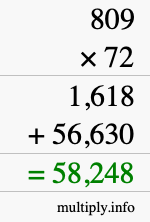 How to calculate 809 times 72 using long multiplication