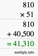 How to calculate 810 times 51 using long multiplication