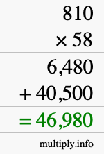 How to calculate 810 times 58 using long multiplication
