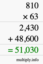 How to calculate 810 times 63 using long multiplication