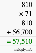 How to calculate 810 times 71 using long multiplication