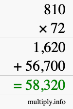 How to calculate 810 times 72 using long multiplication