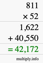 How to calculate 811 times 52 using long multiplication
