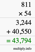 How to calculate 811 times 54 using long multiplication