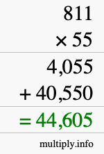 How to calculate 811 times 55 using long multiplication
