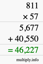 How to calculate 811 times 57 using long multiplication