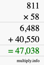 How to calculate 811 times 58 using long multiplication