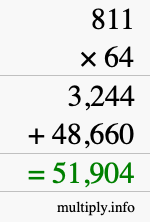 How to calculate 811 times 64 using long multiplication How to calculate 811 times 64 using long multiplication