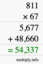 How to calculate 811 times 67 using long multiplication