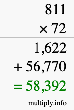 How to calculate 811 times 72 using long multiplication
