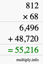 How to calculate 812 times 68 using long multiplication