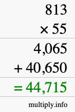 How to calculate 813 times 55 using long multiplication