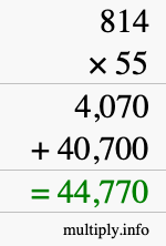 How to calculate 814 times 55 using long multiplication