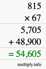 How to calculate 815 times 67 using long multiplication