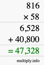 How to calculate 816 times 58 using long multiplication