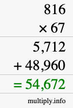 How to calculate 816 times 67 using long multiplication