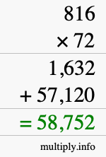 How to calculate 816 times 72 using long multiplication