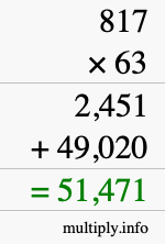 How to calculate 817 times 63 using long multiplication