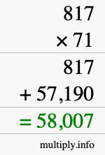 How to calculate 817 times 71 using long multiplication