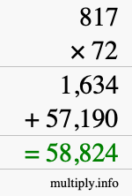 How to calculate 817 times 72 using long multiplication