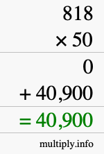 How to calculate 818 times 50 using long multiplication