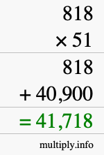 How to calculate 818 times 51 using long multiplication