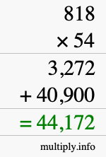 How to calculate 818 times 54 using long multiplication