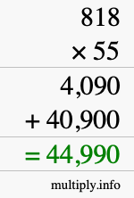 How to calculate 818 times 55 using long multiplication