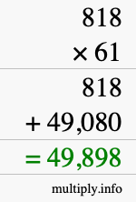 How to calculate 818 times 61 using long multiplication