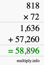 How to calculate 818 times 72 using long multiplication