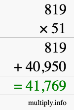 How to calculate 819 times 51 using long multiplication