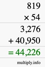 How to calculate 819 times 54 using long multiplication