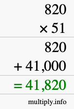 How to calculate 820 times 51 using long multiplication