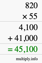 How to calculate 820 times 55 using long multiplication