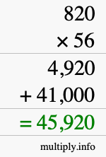 How to calculate 820 times 56 using long multiplication
