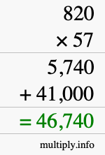 How to calculate 820 times 57 using long multiplication How to calculate 820 times 57 using long multiplication