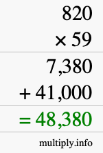 How to calculate 820 times 59 using long multiplication