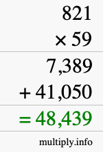 How to calculate 821 times 59 using long multiplication