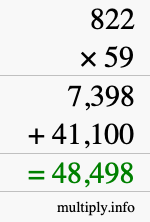 How to calculate 822 times 59 using long multiplication