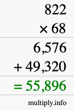 How to calculate 822 times 68 using long multiplication