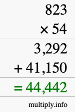 How to calculate 823 times 54 using long multiplication