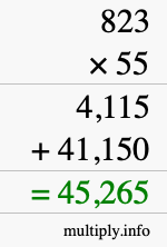 How to calculate 823 times 55 using long multiplication