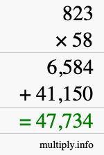 How to calculate 823 times 58 using long multiplication