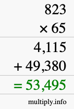 How to calculate 823 times 65 using long multiplication