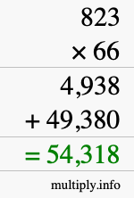 How to calculate 823 times 66 using long multiplication