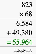 How to calculate 823 times 68 using long multiplication