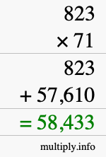 How to calculate 823 times 71 using long multiplication