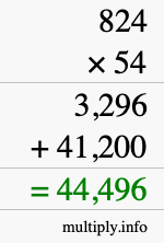 How to calculate 824 times 54 using long multiplication