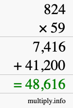 How to calculate 824 times 59 using long multiplication